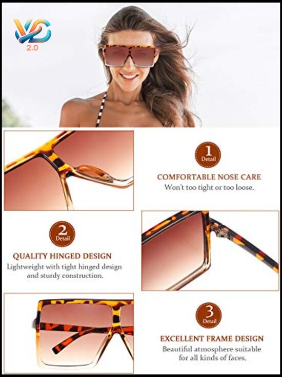 Oversized Square Sunglasses 6 Pack Classic Retro Y2K Shield Shades for Women main image 4